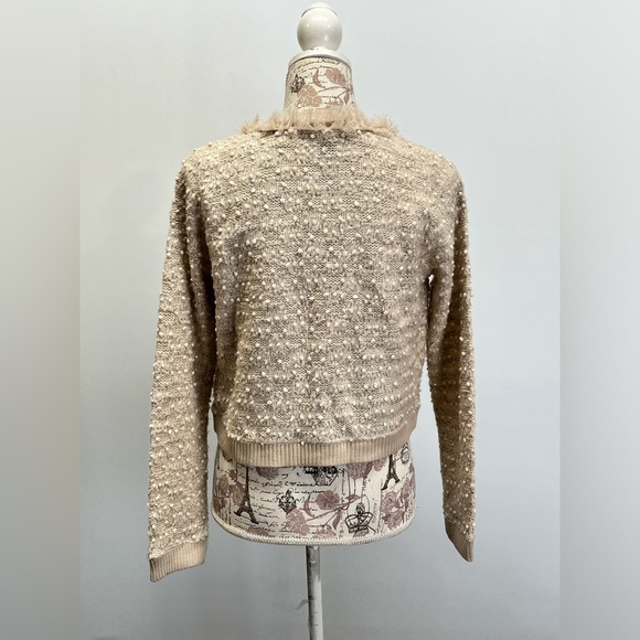 INTERNATIONAL CONCEPTS Cream fringe pearl like detail cardigan sweater size S - Picture 7 of 13